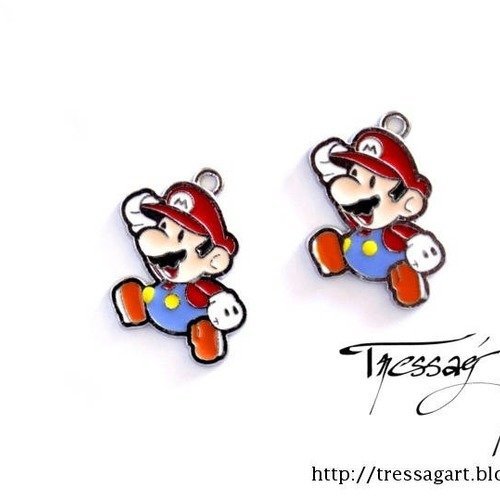 Lot de 2 charms "petit" 20mm breloques mario bros nintendo - mario paper