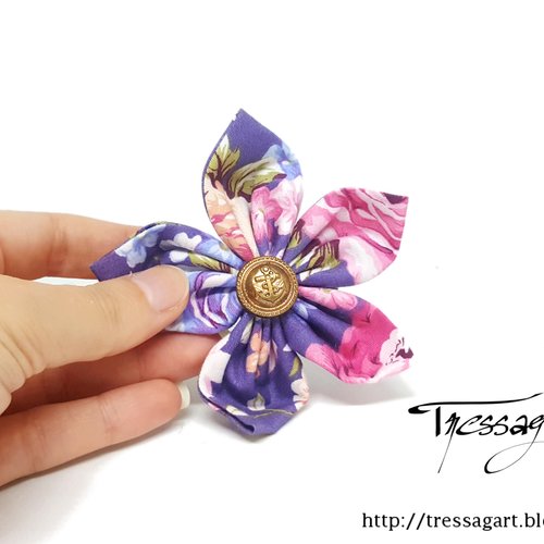 Barrette à cheveux - fleur en tissu - violet - pince plate