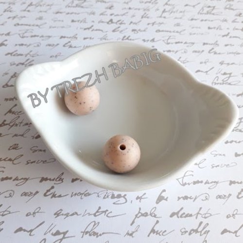 Perle ronde silicone rose pêche 15 mm granit