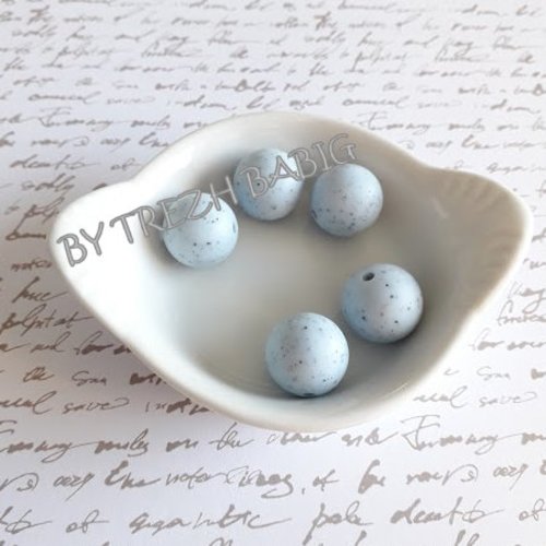 Perle ronde silicone bleu 15 mm granit