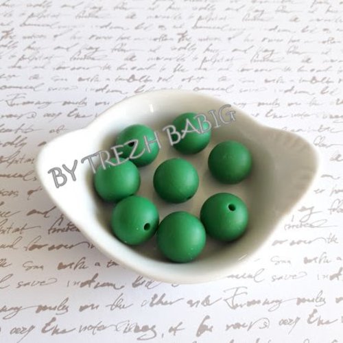 Perle ronde 15 mm silicone pour bébé vert christmas