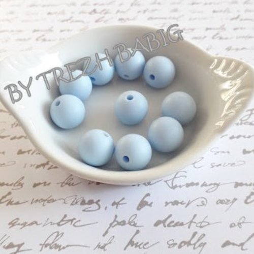 10 perles silicone 12 mm bleu pastel