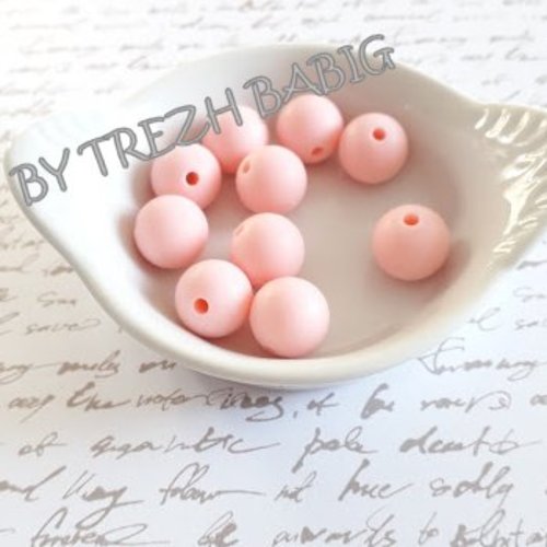 10 perles silicone 12 mm rose pastel