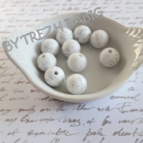 10 perles silicone 12 mm blanc granit