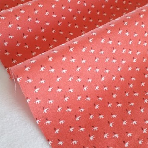Tissu coton coupon 50x50 cm petites fleurs cozid rose corail
