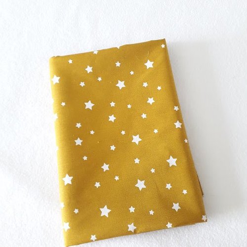 Tissu coton coupon 50x50 cm étoile jaune moutarde ocre