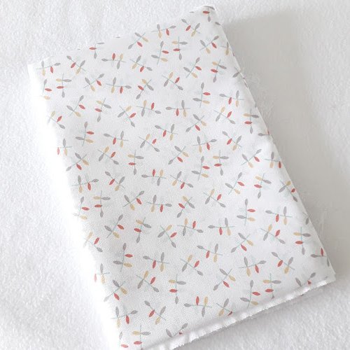 Tissu coton coupon 50x150 cm brindilles blanc rose orangé