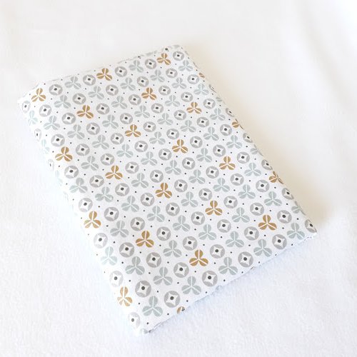Tissu coton coupon 50x150 cm kebul fleurs gris/jaune