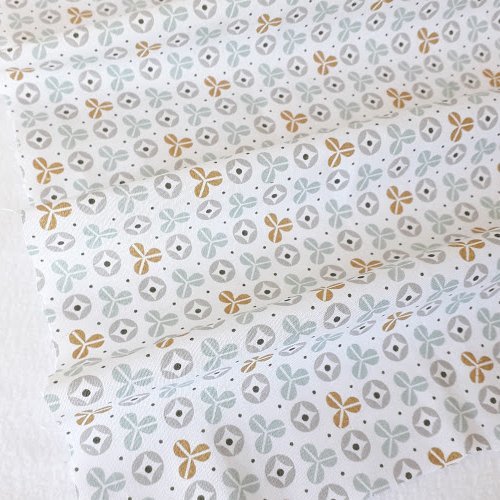 Tissu coton coupon 50x50 cm kebul fleurs gris/jaune
