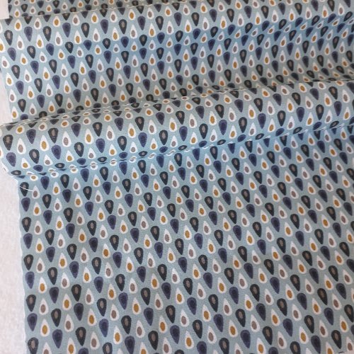 Tissu coton coupon 50x50 cm goutte pluie bleu/jaune