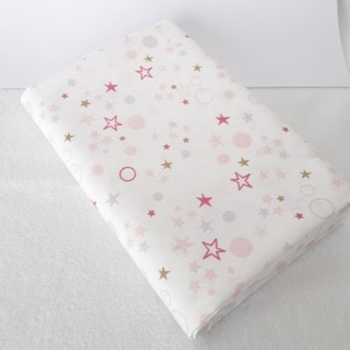 Tissu coton coupon 50x50 cm blanc étoiles rose gris doré