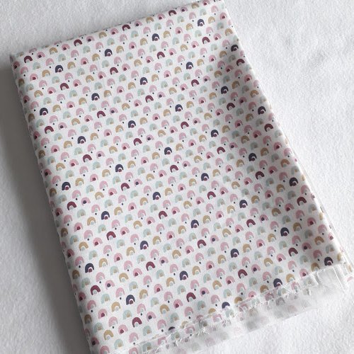 Tissu coton coupon 50x150 cm mini arc en ciel rose mauve