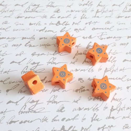 Perle en bois étoile (lot de 5) ref1 orange