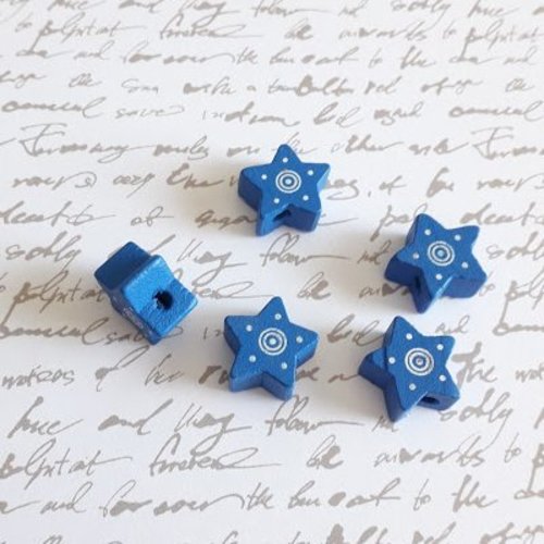 Perle en bois étoile (lot de 5) bleu