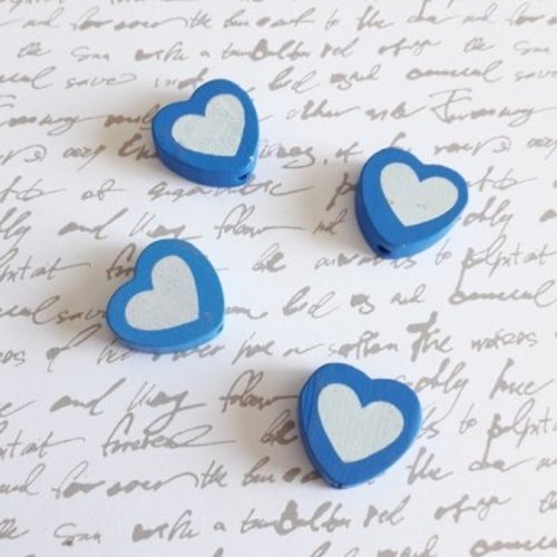 Perle en bois coeur (lot de 4) bleu
