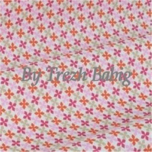 Tissu coton coupon 50x50 cm fleurs kebull rose orange
