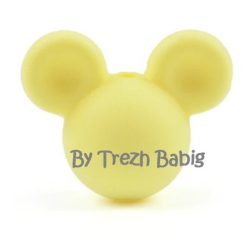 Perle silicone tête de souris style mickey jaune pastel