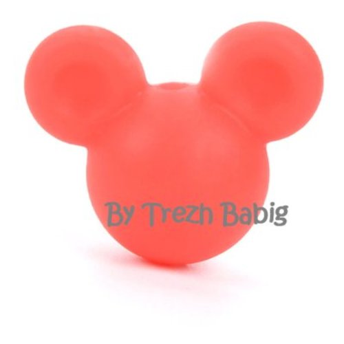 Perle silicone tête de souris style mickey rouge