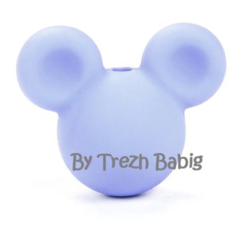 Perle silicone tête de souris style mickey bleu pastel