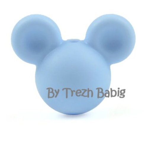 Perle silicone tête de souris style mickey bleu orage