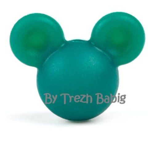 Perle silicone tête de souris style mickey vert sapin