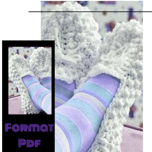 Modèle chaussons - pantoufles  pour femme au crochet pattern avec tutoriels anglais