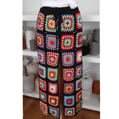 Chic jupe longue  ,acrylique , style boho,multicolore carré grand-mère, crochet fait main,pour femme,fille