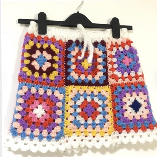 Chic petite jupe ,acrylique,style boho,multicolore carré grand-mère, crochet fait main,pour femme,fille