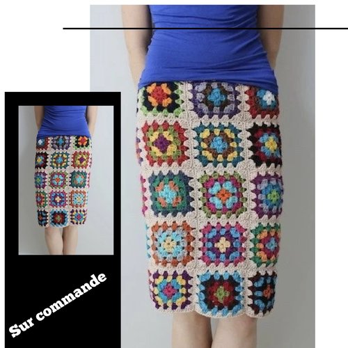 Chic jupe ,acrylique,style boho,multicolore carré grand-mère, crochet fait main,pour femme,fille