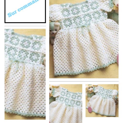 Sur commande.chic robe pour bébé  ,acrylique,style boho,multicolore carré grand-mère, crochet fait main,pour bébé