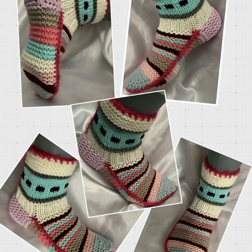 Gros chaussettes  laine acrylique doux,multicolores en tricot ,style boho,fait main pour femme ,fille
