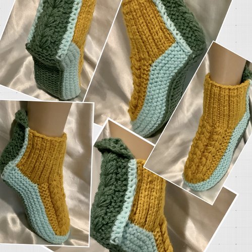 Chaussons-  bottines d’intérieur à semelles doux,tricot fait main pour homme, femme ,fille ,taille unique
