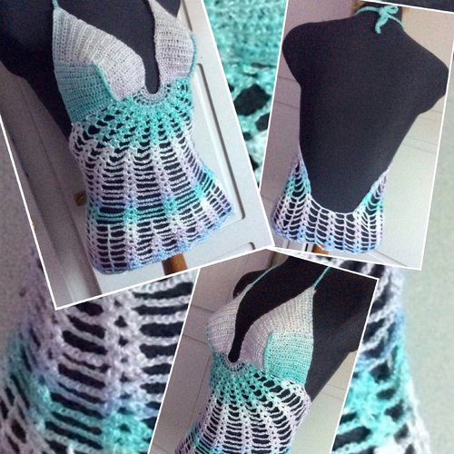 Top - bustier dentelles au crochet pour femme,fille t36-38 ,fil acrylique multicolore fin avec paillettes ,modèle unique