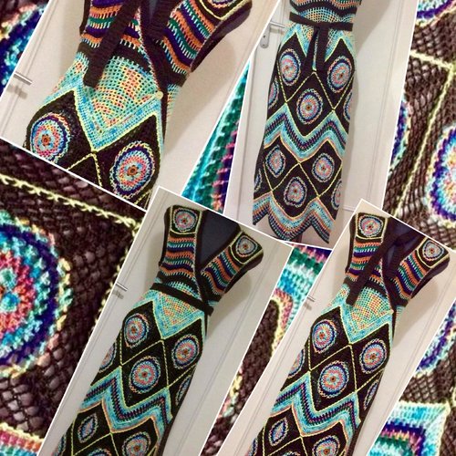 Robe cardigan maxi,multicolore fantaisie ,style boho,hippie au crochet,modèle unique