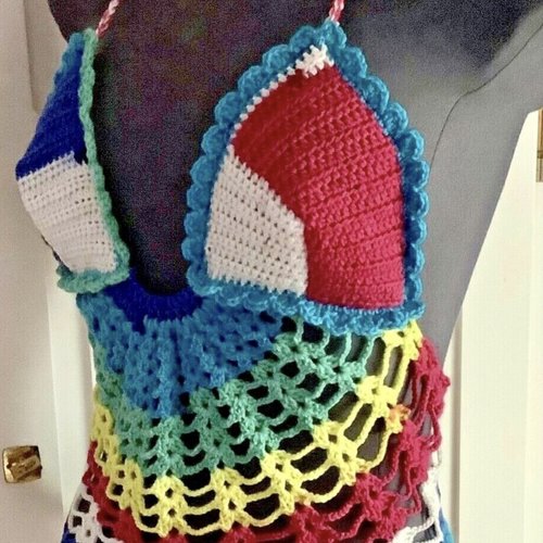 Chic top- bustier dentelles multicolore au crochet ,acrylique fines,fait main,pour femme,fille