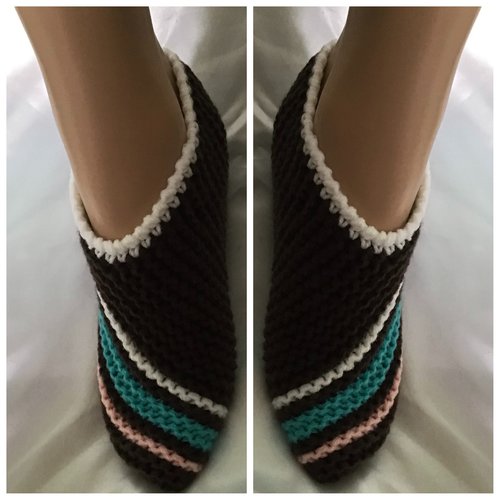 Chaussons pantoufles ballerines  en tricot ,d’intérieur , laine acrylique/ laine doux  ,pour femme