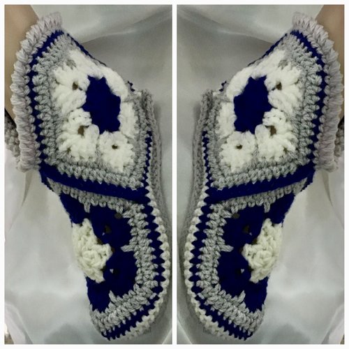 Chic chaussons -gros bottines multicolores  ,crochet  fait main style fleur africaine , laine /acrylique doux