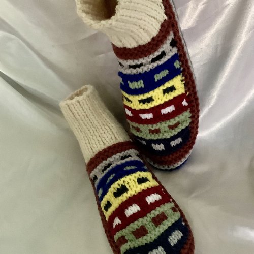 Chic gros chaussettes,grande taille 40-43.style chaussons - tongs 2x1,fait main en tricot,laine /acrylique doux ,multicolore
