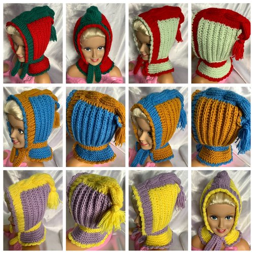 Sur commande. modèle bonnet  avec cachée col en tricot fait main,pour enfant ,fil acrylique