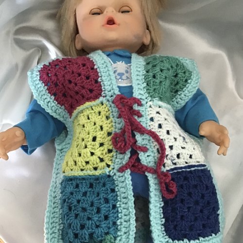 Chic gilet sans manches pour bébé ,multicolore style boho, crochet fait main ,acrylique doux