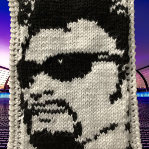 Chic portrait johnny hallyday en tricot,acrylique,couleur blanc / noire taille moyenne(environ 30x20cm)