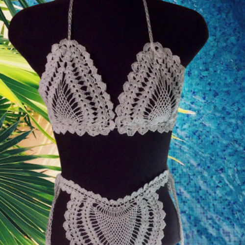 Sur commande !!! chic maillot de bain au crochet coton blanc,pour femme,fille