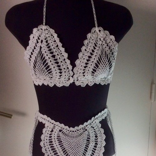 Sur commande !!! chic maillot de bain au crochet coton blanc,pour femme,fille