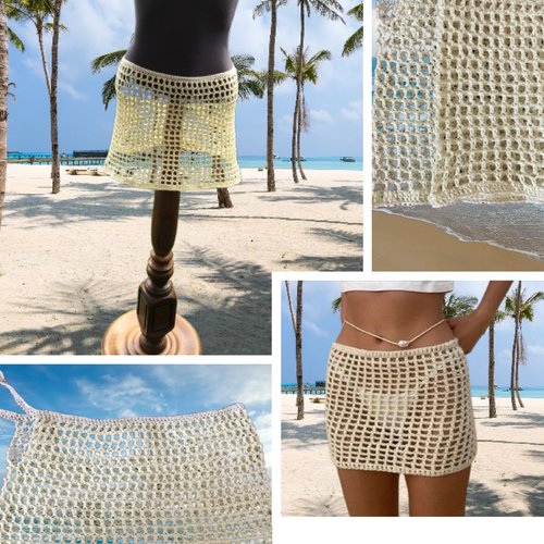 Jupette dentelles au crochet  pour plage ,fil coton 100% ,style boho,hippie ,crochet fait mais ,pour femme,fille