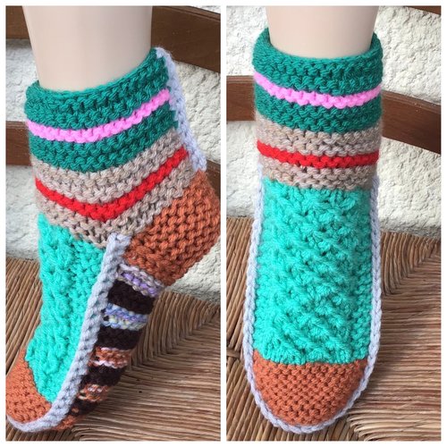 Sur commande.chaussons- gros chaussettes bicolores  en tricot fait main pour femme,,homme