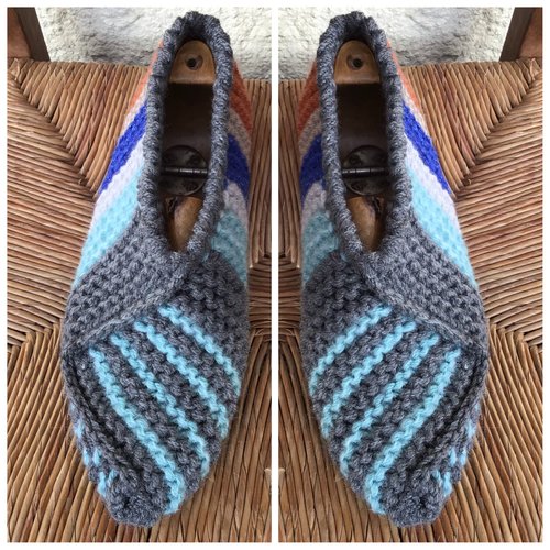 Sur commande.chaussons multicolores   en tricot fait main pour femme,homme