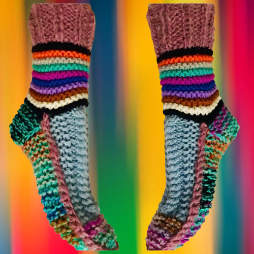 Modèle unique chic gros chaussettes « parade de couleur « fait main en tricot,laine /acrylique doux ,multicolore