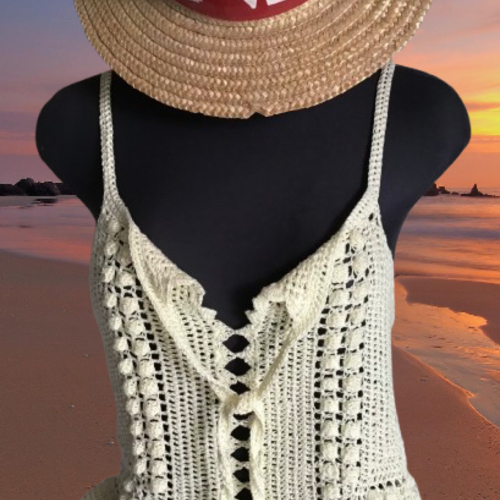 Top débardeur dentelles au crochet  pour femme fil coton 100% ,style boho,hippie ,crochet fait main