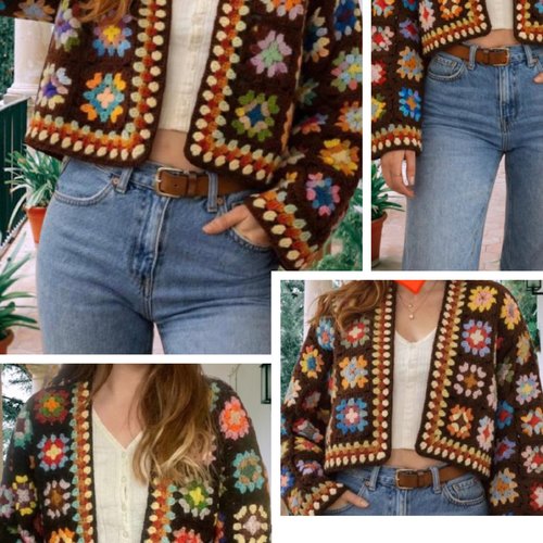 Sur commande.modèle gilet cardigan ,coton/acrylique doux  , style boho,hippie à carré , crochet fait mais ,pour femme,fille