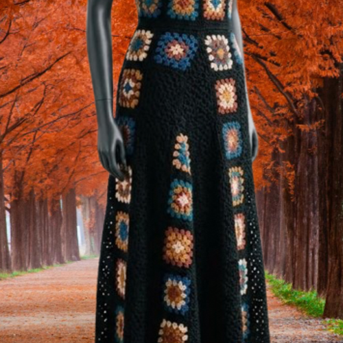 Sur commande.chic rob longue  , style boho,multicolore carré grand-mère, crochet fait main,pour femme,fille